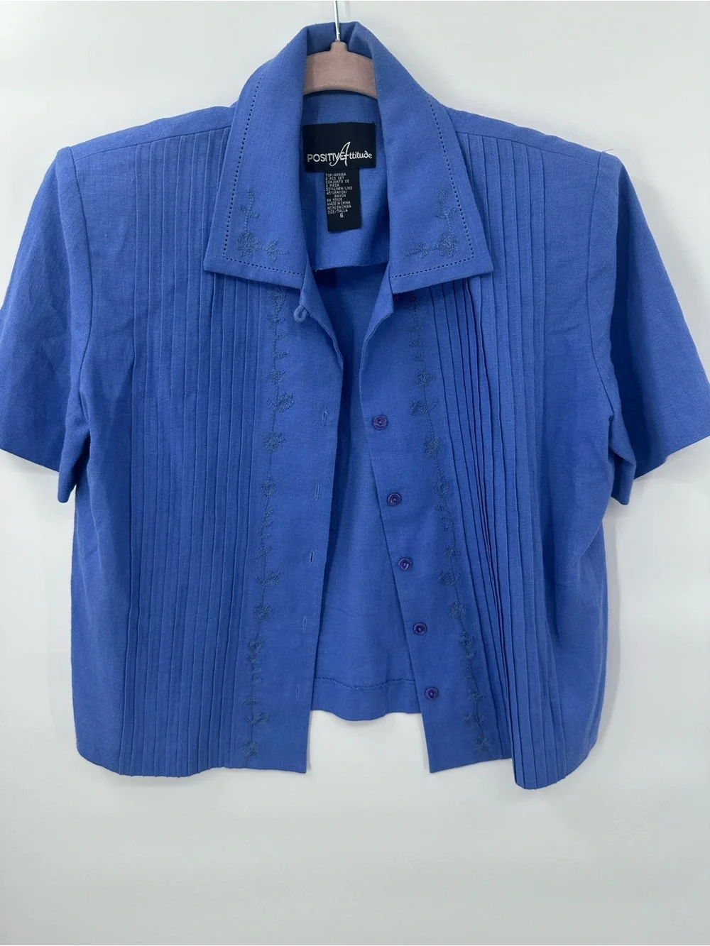 Vintage 90s Positive Attitude Blue Linen Blend Dress Jacket Set 6 NWOT 1180